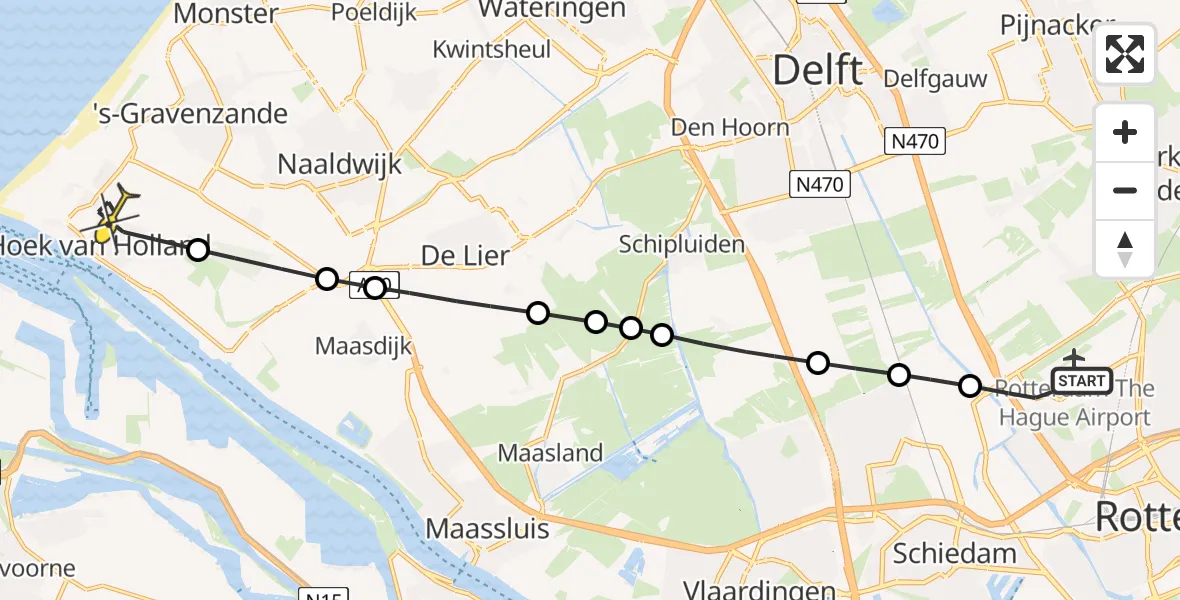 Routekaart van de vlucht: Lifeliner 2 naar Hoek van Holland