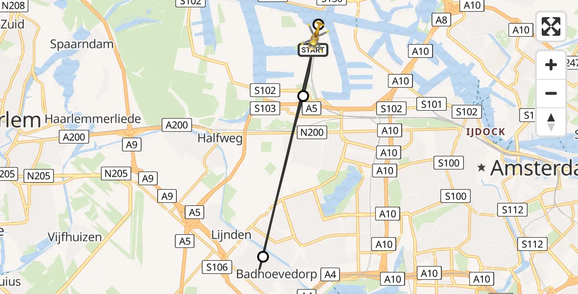 Vluchtroute Traumahelikopter Amsterdam Heliport - Amsterdam Heliport, 02 januari 2024, 13:02