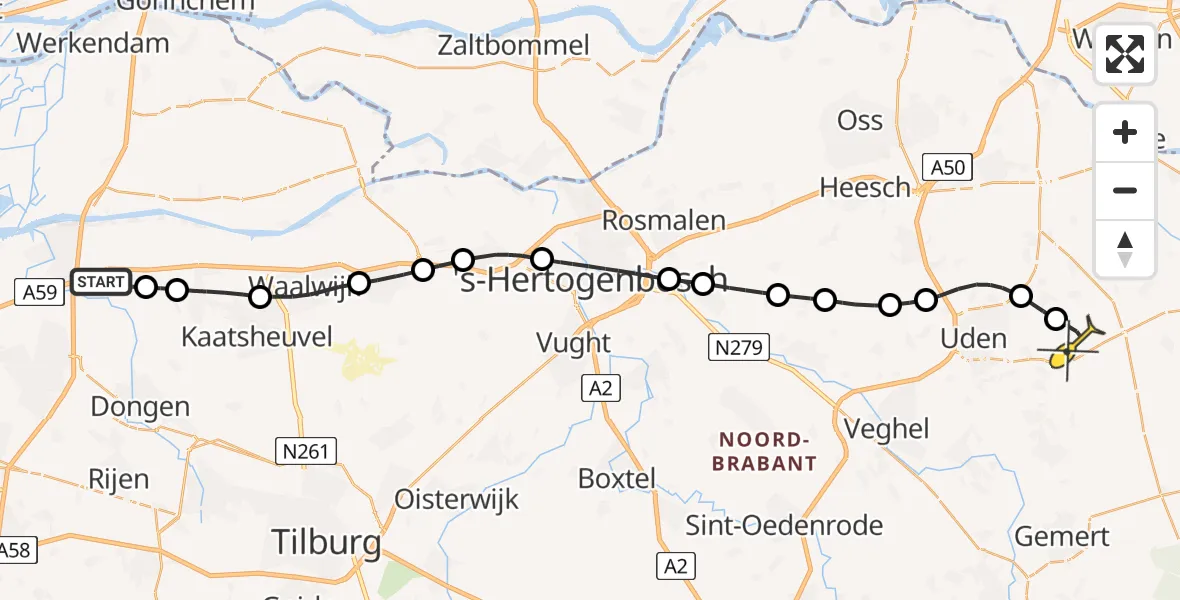 Routekaart van de vlucht: Lifeliner 3 naar Vliegbasis Volkel