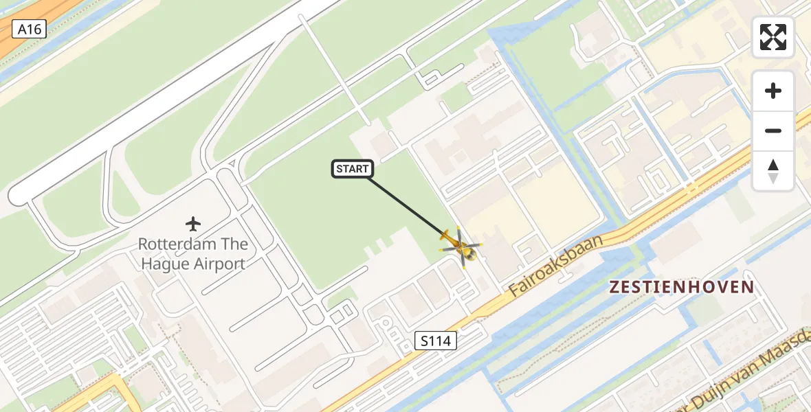 Vluchtroute Traumahelikopter Rotterdam The Hague Airport - Rotterdam The Hague Airport, 02 januari 2024, 13:48