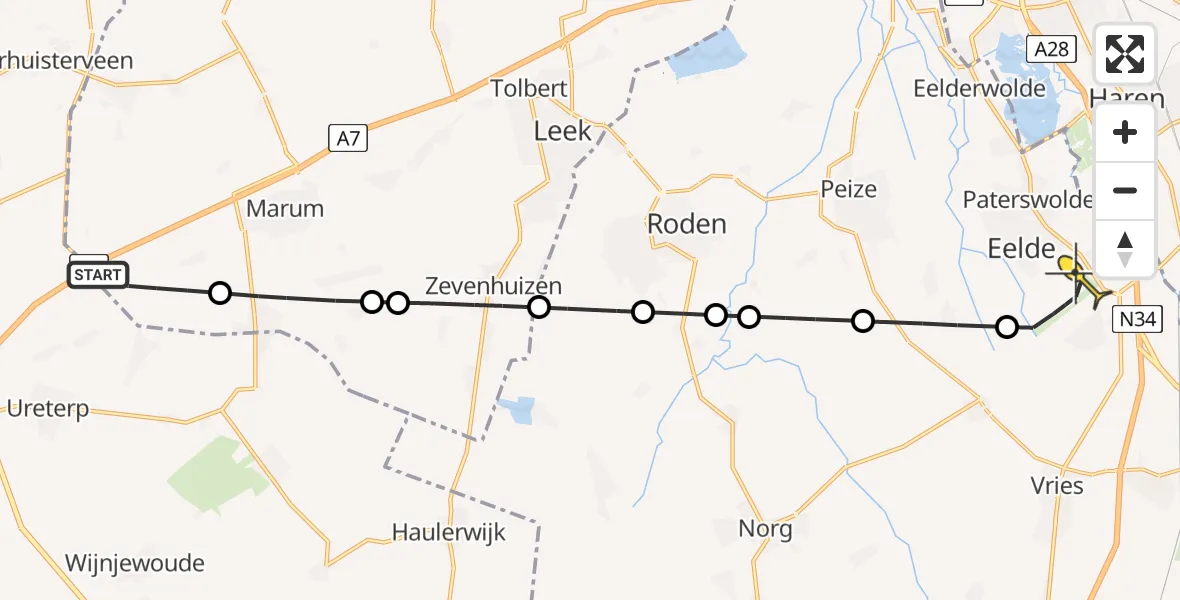 Routekaart van de vlucht: Lifeliner 4 naar Groningen Airport Eelde