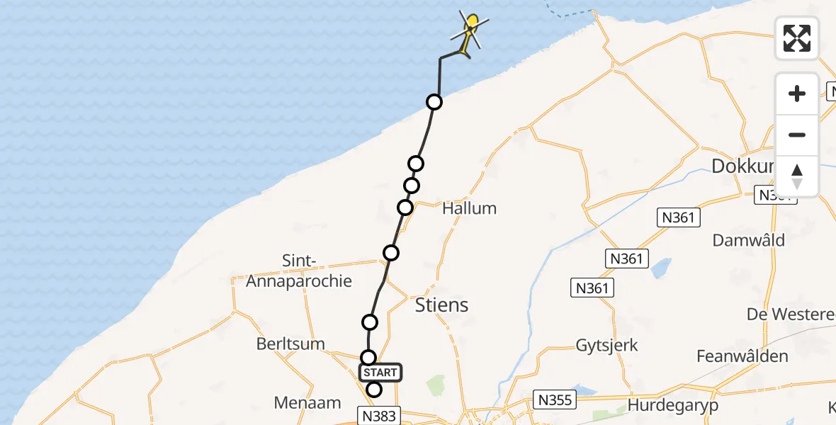 Routekaart van de vlucht: Ambulanceheli naar Nes