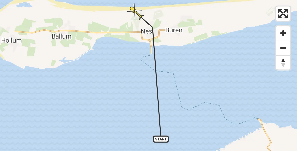 Routekaart van de vlucht: Ambulancehelikopter naar Nes