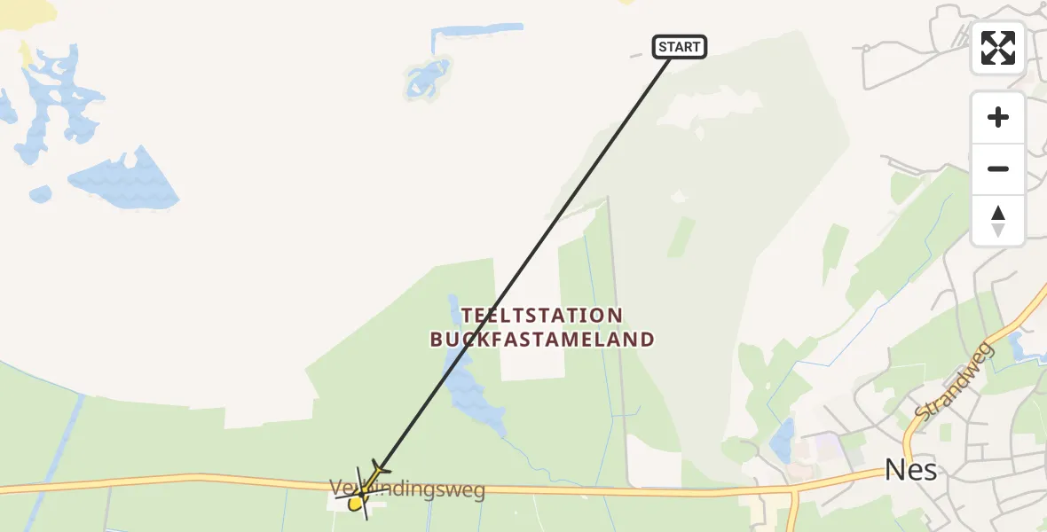 Routekaart van de vlucht: Ambulancehelikopter naar Nes