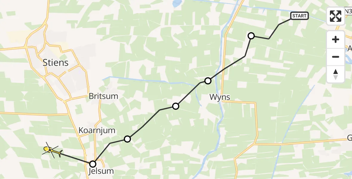 Routekaart van de vlucht: Ambulanceheli naar Vliegbasis Leeuwarden