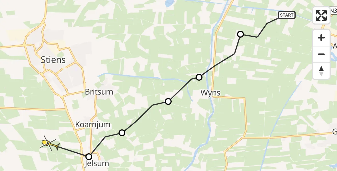 Routekaart van de vlucht: Ambulancehelikopter naar Vliegbasis Leeuwarden