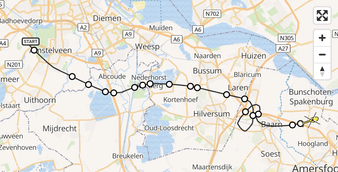 Routekaart van de vlucht: Politiehelikopter naar Bunschoten-Spakenburg