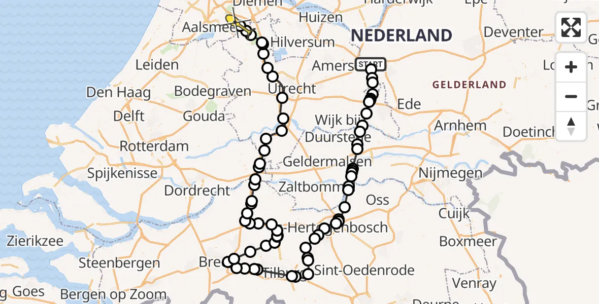 Routekaart van de vlucht: Politieheli naar Amstelveen