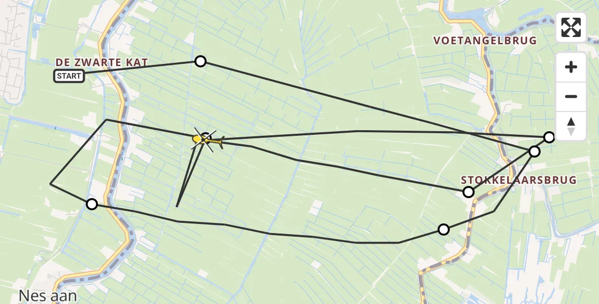 Routekaart van de vlucht: Politieheli naar Ouderkerk aan de Amstel