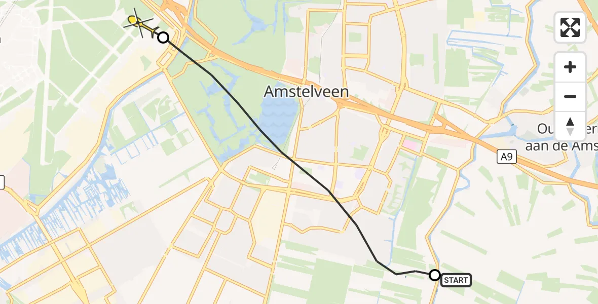 Routekaart van de vlucht: Politieheli naar Schiphol