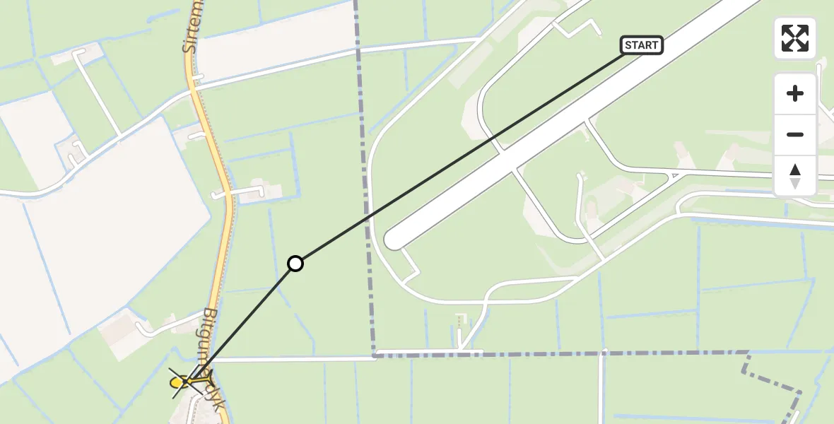 Vluchtroute Ambulancehelikopter van Vliegbasis Leeuwarden naar Marsum