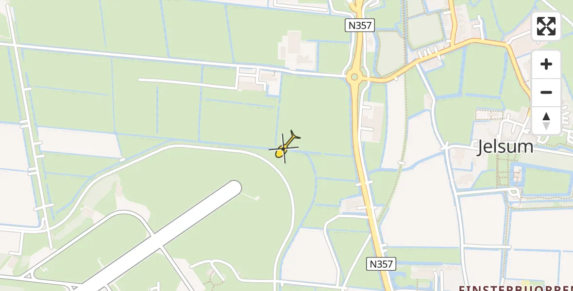 Routekaart van de vlucht: Ambulancehelikopter naar Vliegbasis Leeuwarden