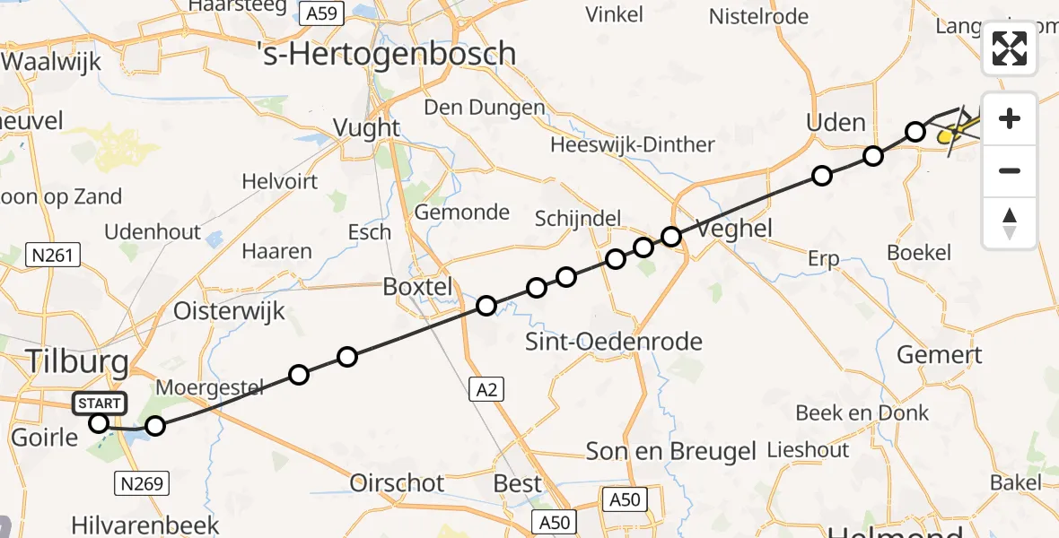 Routekaart van de vlucht: Lifeliner 3 naar Vliegbasis Volkel