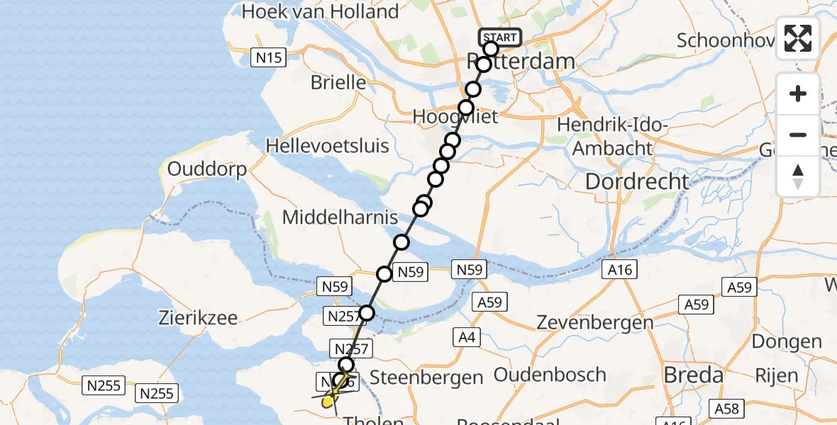 Routekaart van de vlucht: Lifeliner 2 naar Tholen