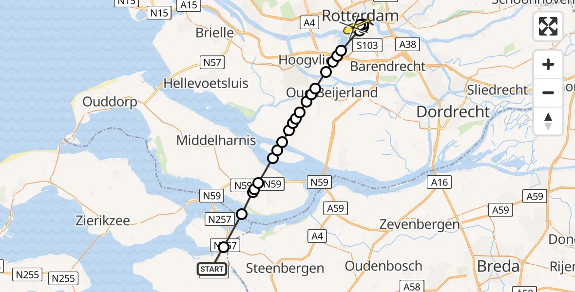 Routekaart van de vlucht: Lifeliner 2 naar Erasmus MC