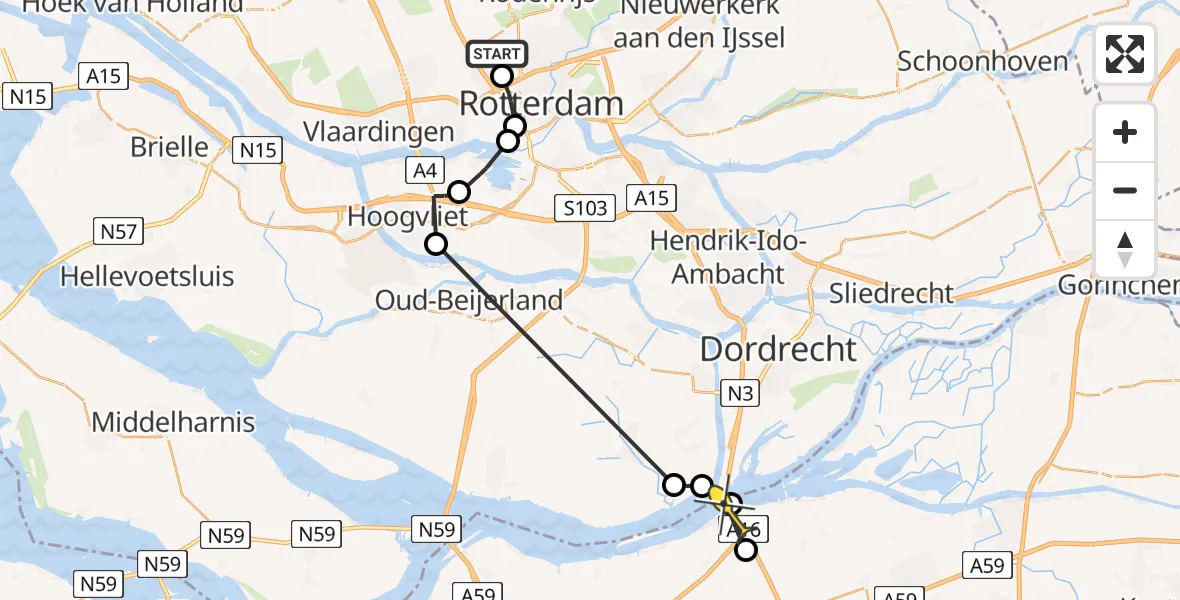 Routekaart van de vlucht: Politieheli naar Moerdijk