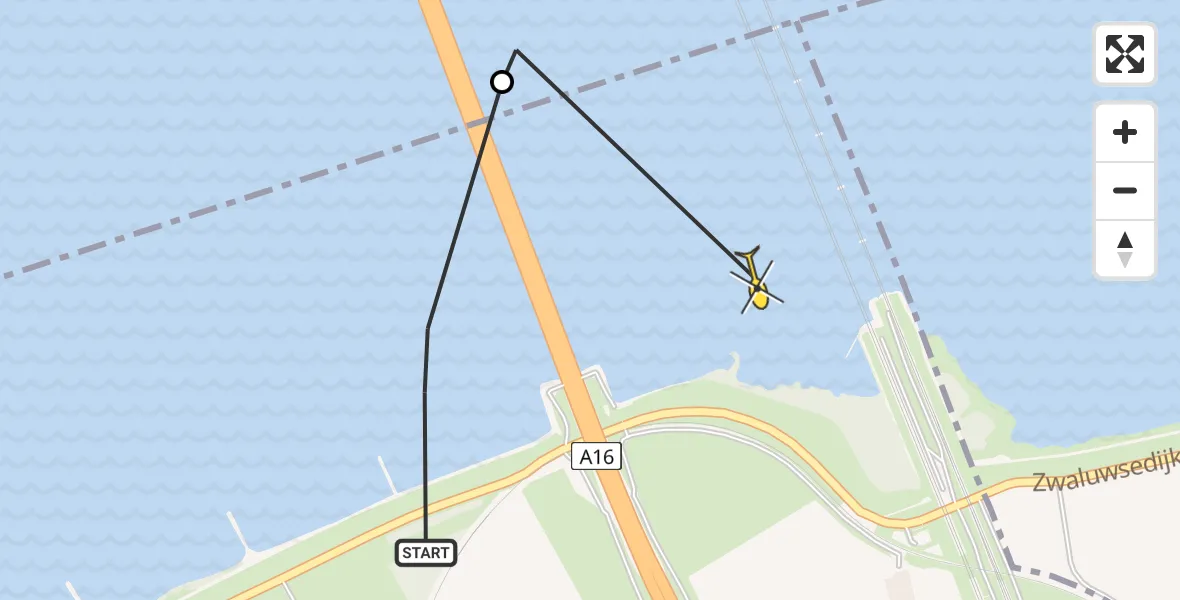 Routekaart van de vlucht: Politiehelikopter naar Moerdijk