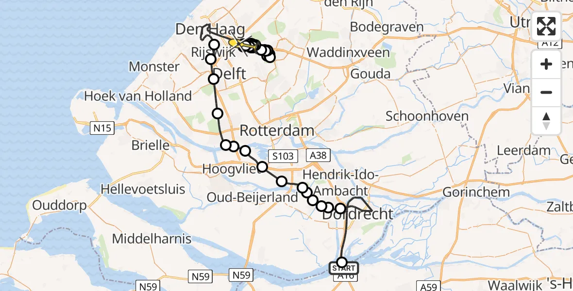 Routekaart van de vlucht: Politieheli naar Den Haag