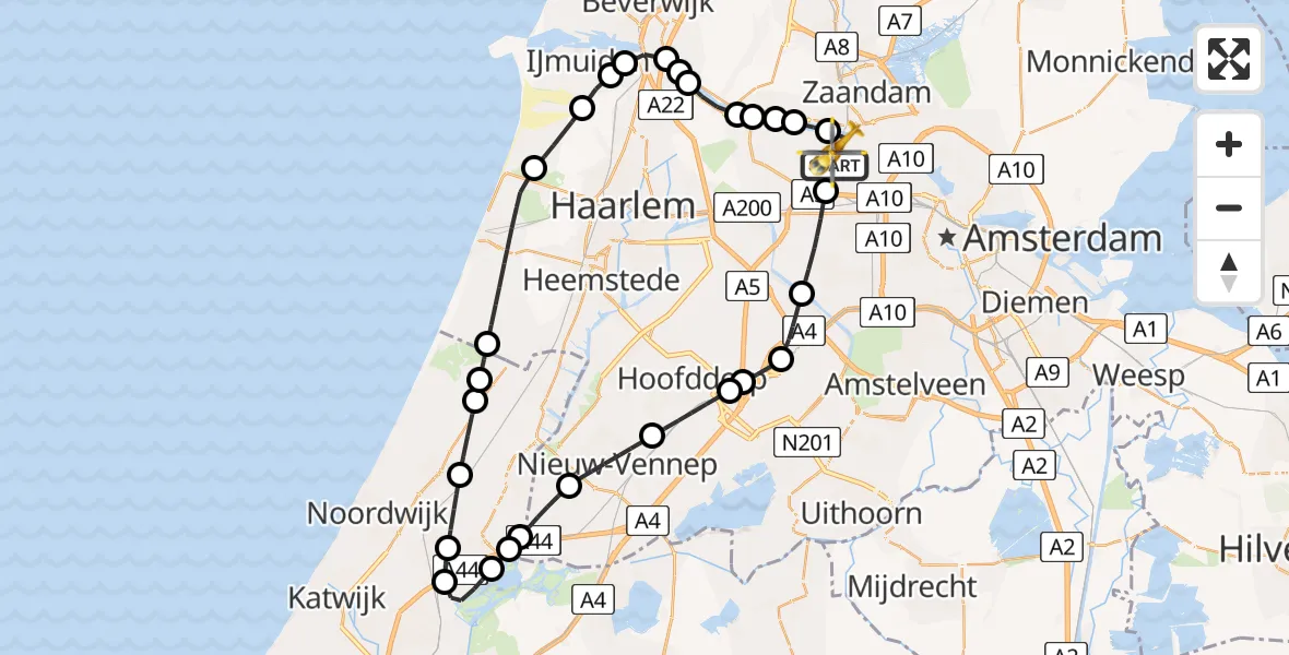 Vluchtroute Traumahelikopter Amsterdam Heliport - Amsterdam Heliport, 03 januari 2024, 08:58