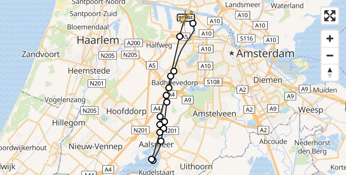 Vluchtroute Traumahelikopter Amsterdam Heliport - Amsterdam Heliport, 03 januari 2024, 09:33