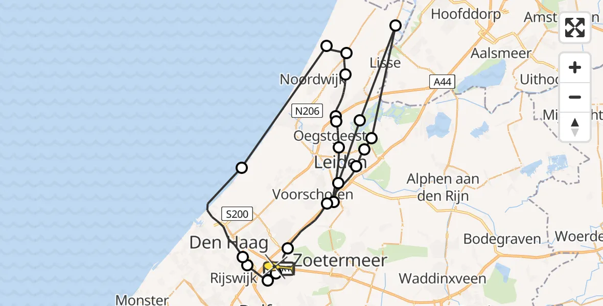 Routekaart van de vlucht: Politieheli naar Den Haag