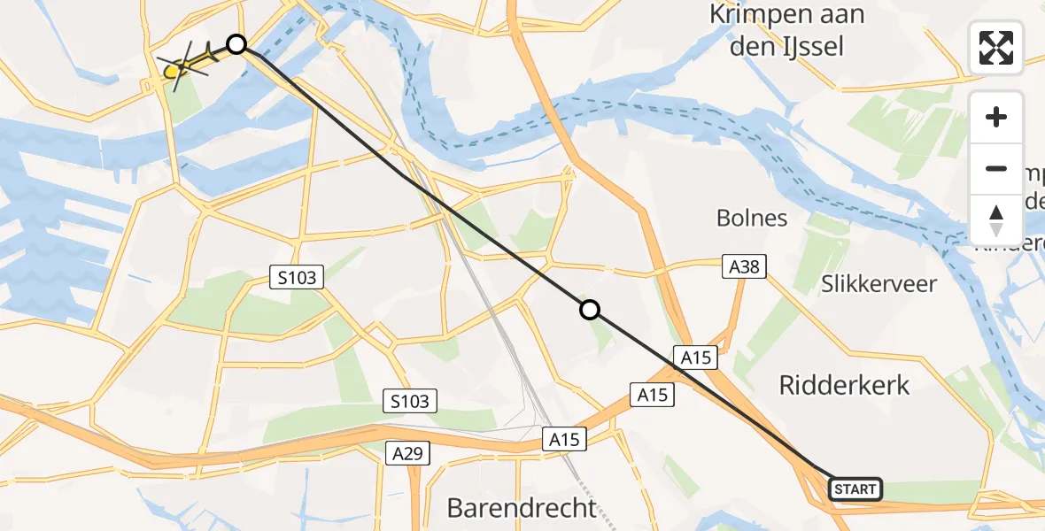 Routekaart van de vlucht: Lifeliner 2 naar Erasmus MC