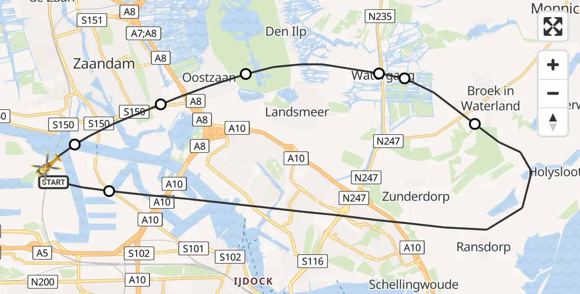 Vluchtroute Traumahelikopter Amsterdam Heliport - Amsterdam Heliport, 03 januari 2024, 10:14