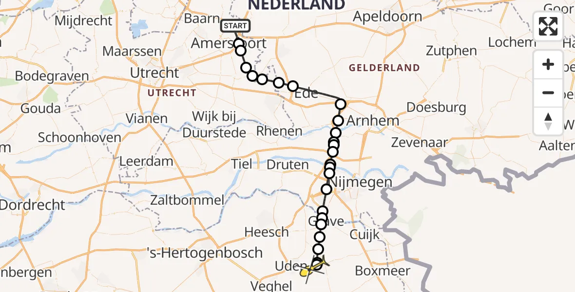 Routekaart van de vlucht: Lifeliner 3 naar Vliegbasis Volkel