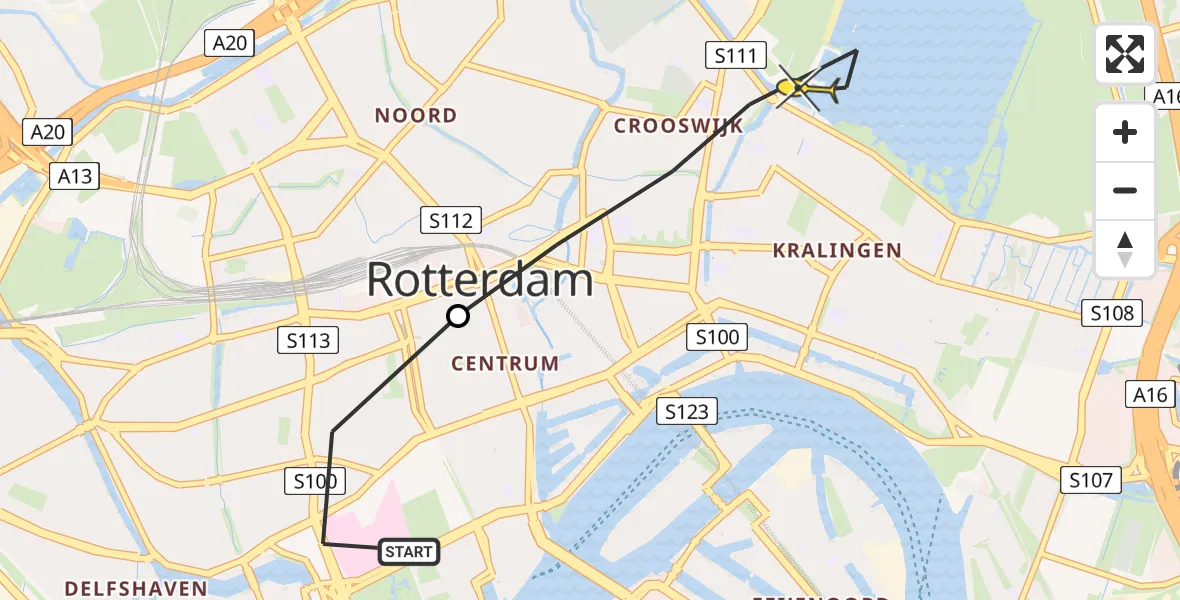 Routekaart van de vlucht: Lifeliner 2 naar Rotterdam