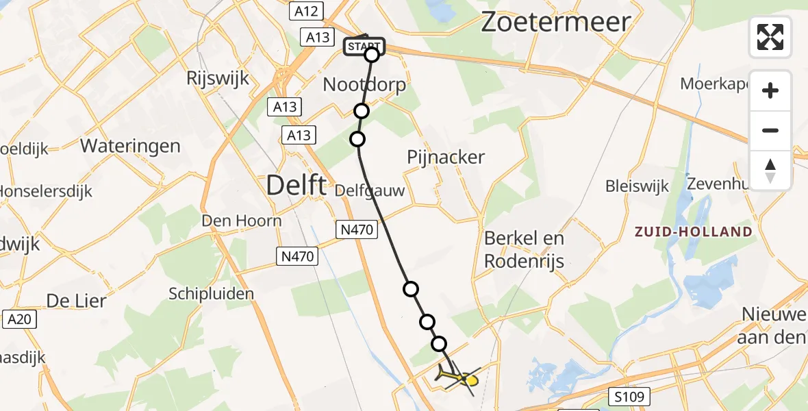 Routekaart van de vlucht: Politieheli naar Rotterdam The Hague Airport