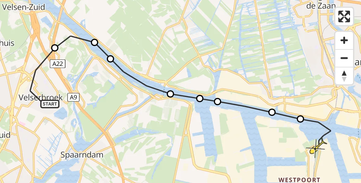 Routekaart van de vlucht: Lifeliner 1 naar Amsterdam Heliport