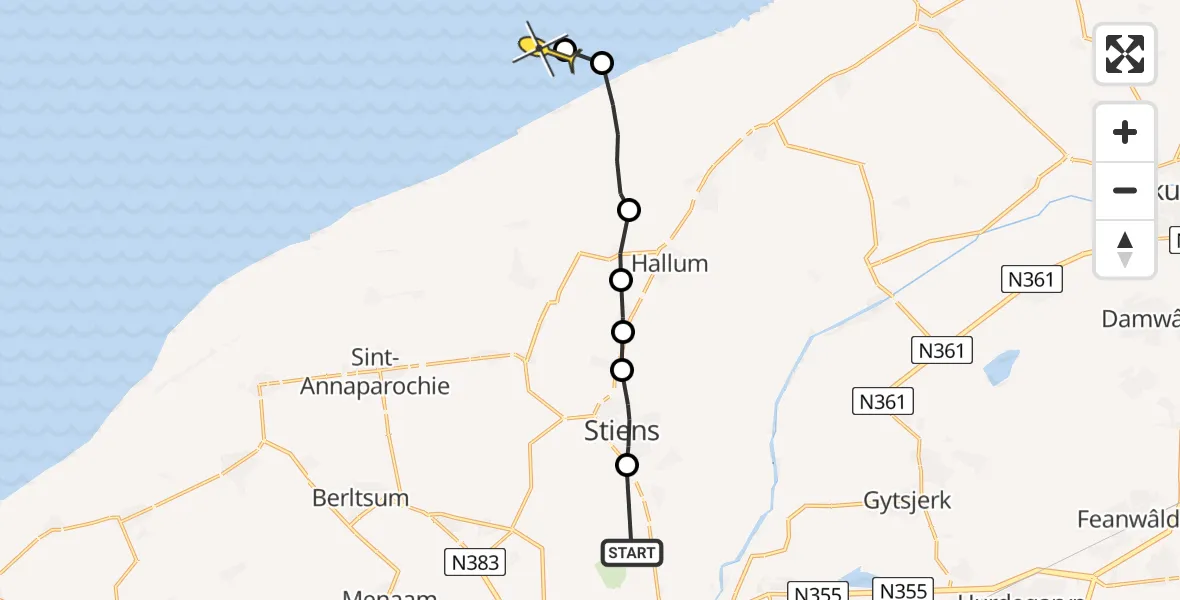 Routekaart van de vlucht: Ambulanceheli naar Marrum