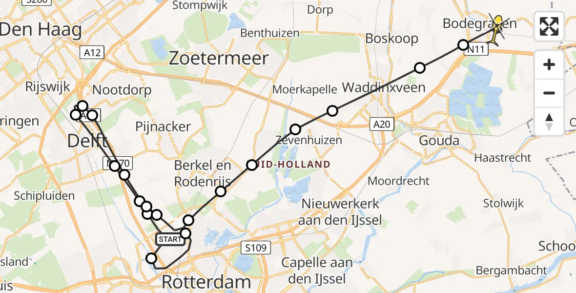 Routekaart van de vlucht: Lifeliner 2 naar Bodegraven