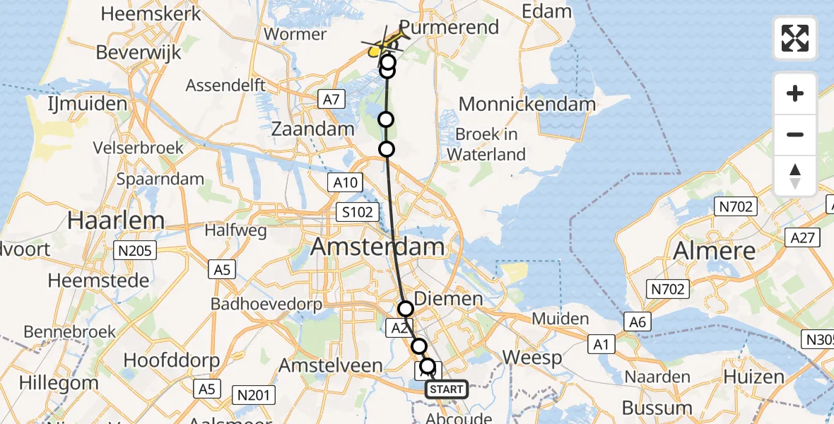 Routekaart van de vlucht: Lifeliner 1 naar Wijdewormer