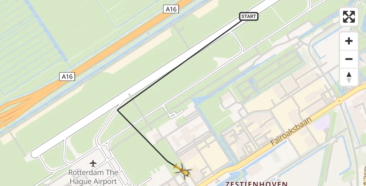 Vluchtroute Traumahelikopter Rotterdam The Hague Airport - Rotterdam The Hague Airport, 03 januari 2024, 16:45