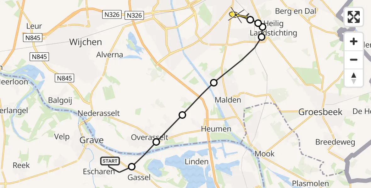 Routekaart van de vlucht: Lifeliner 3 naar Radboud Universitair Medisch Centrum