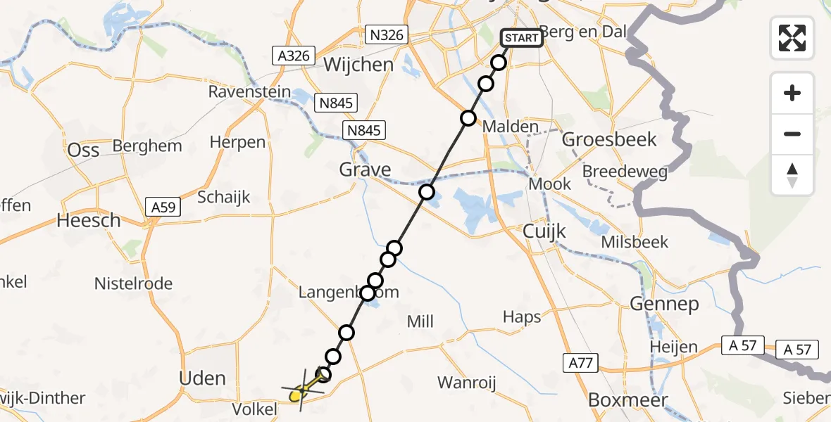 Routekaart van de vlucht: Lifeliner 3 naar Vliegbasis Volkel