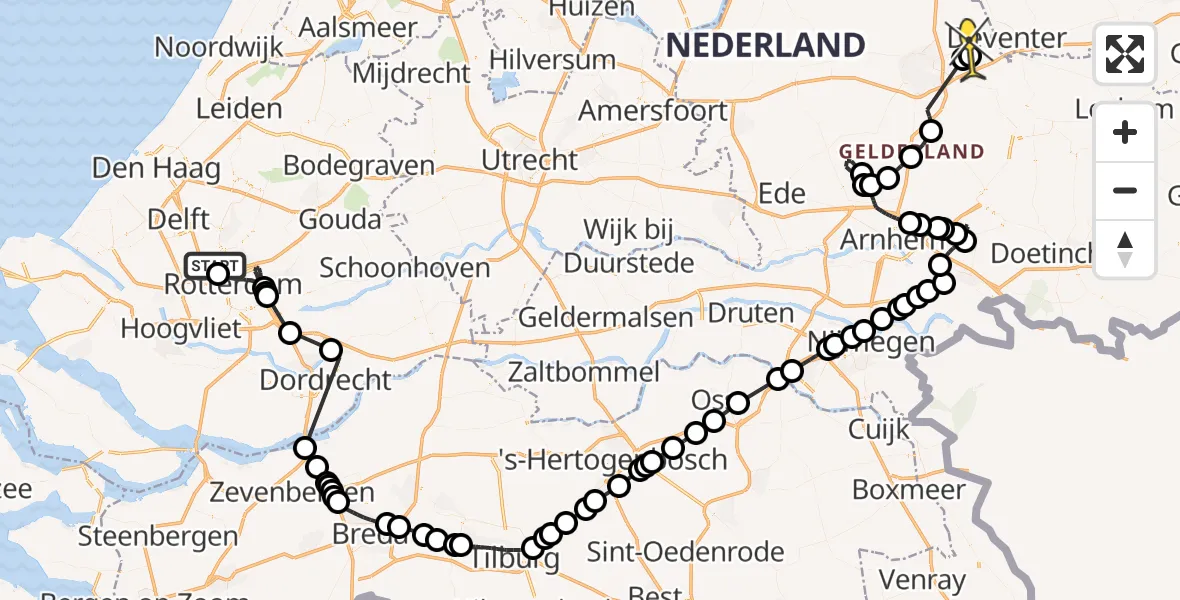 Routekaart van de vlucht: Politiehelikopter naar Twello