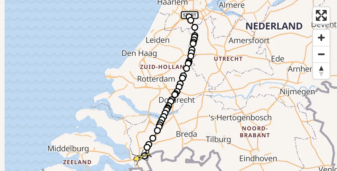 Routekaart van de vlucht: Politieheli naar Vliegbasis Woensdrecht