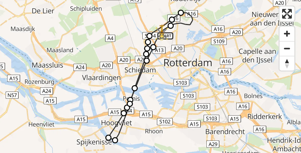 Vluchtroute Traumahelikopter Rotterdam The Hague Airport - Rotterdam The Hague Airport, 04 januari 2024, 09:49
