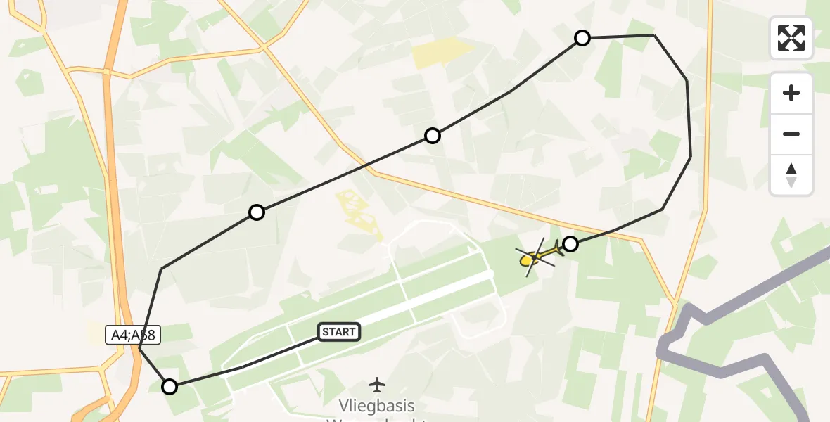 Routekaart van de vlucht: Politiehelikopter naar Huijbergen