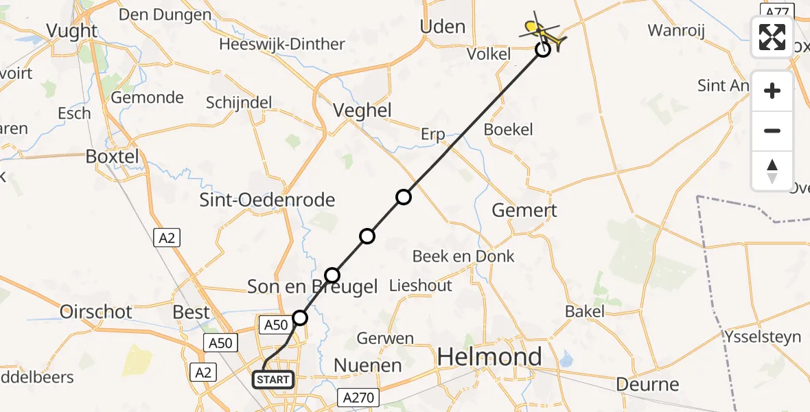 Routekaart van de vlucht: Lifeliner 3 naar Vliegbasis Volkel