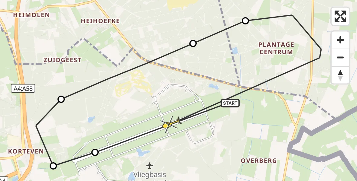 Routekaart van de vlucht: Politiehelikopter naar Vliegbasis Woensdrecht
