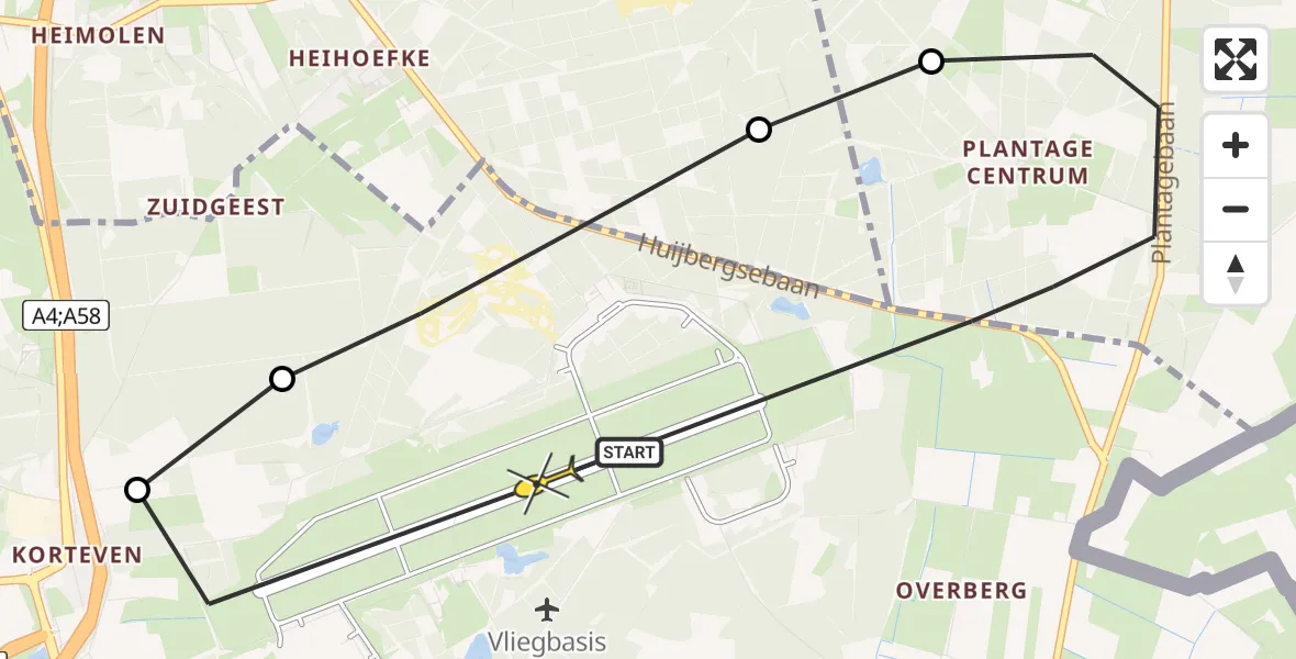 Routekaart van de vlucht: Politiehelikopter naar Vliegbasis Woensdrecht