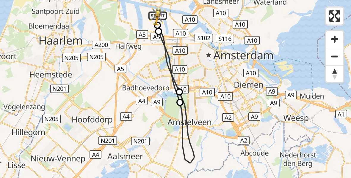 Vluchtroute Traumahelikopter Amsterdam Heliport - Amsterdam Heliport, 04 januari 2024, 10:48
