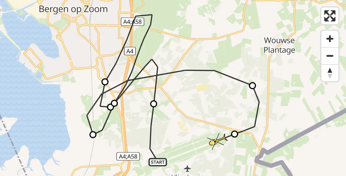 Routekaart van de vlucht: Politieheli naar Vliegbasis Woensdrecht