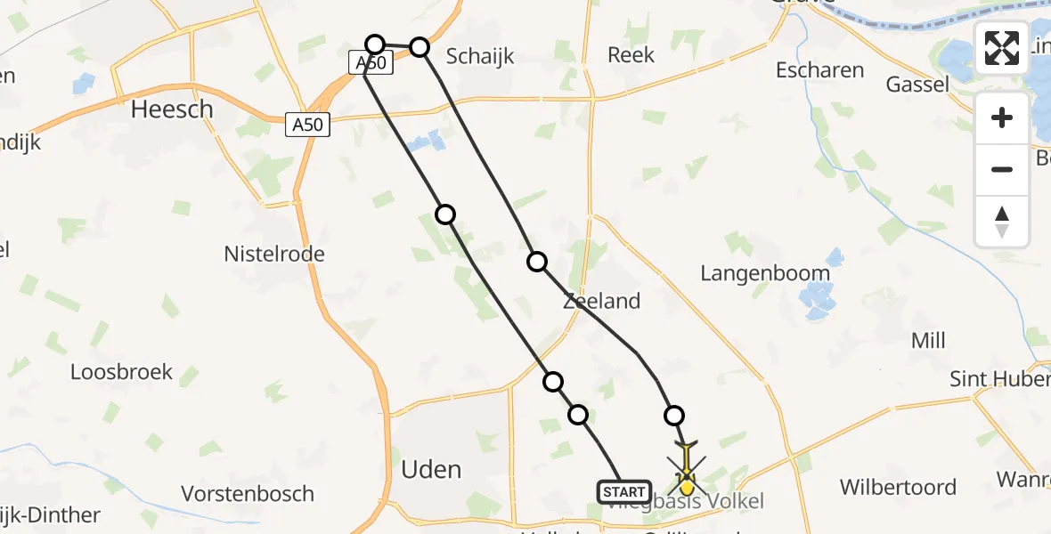 Routekaart van de vlucht: Lifeliner 3 naar Vliegbasis Volkel