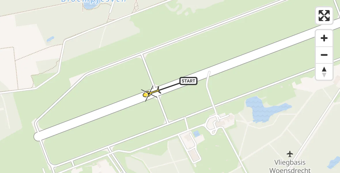 Routekaart van de vlucht: Politiehelikopter naar Vliegbasis Woensdrecht