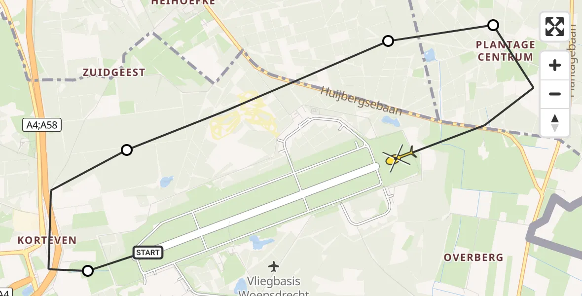 Routekaart van de vlucht: Politiehelikopter naar Vliegbasis Woensdrecht