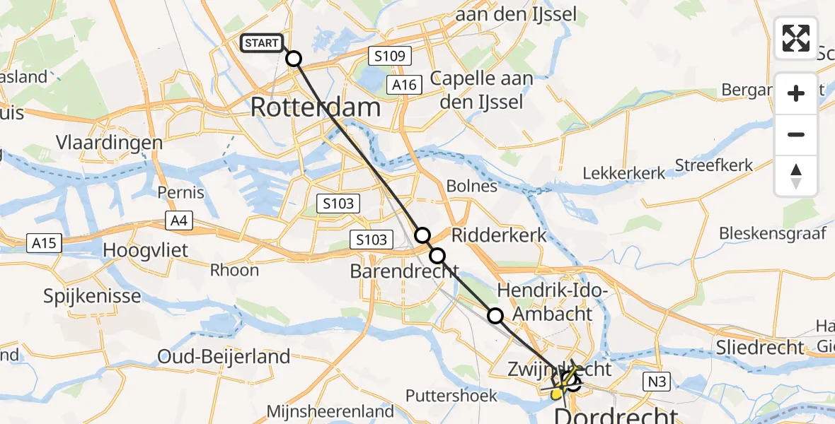 Routekaart van de vlucht: Lifeliner 2 naar Zwijndrecht